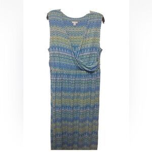 J.Jill Womens Dress Plus 2X Blue Maxi Faux Wrap V Neck Stretch Sleeveless